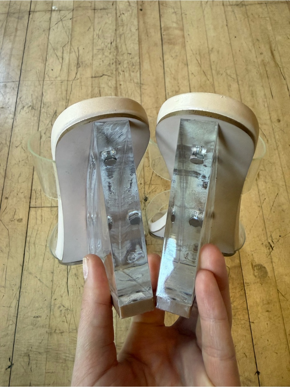 STEVE MADDEN Isa Clear Lucite Wedge Thick Strap Heel Sandals Open Toe Chic 9.5 - Picture 9 of 11